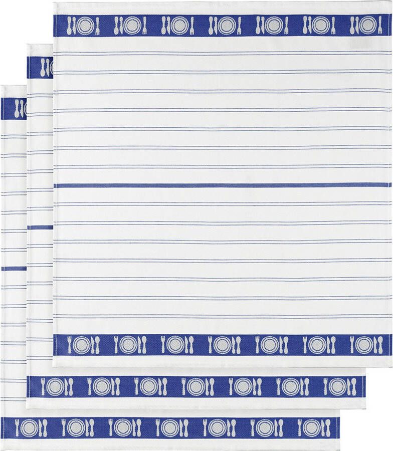 De Witte Lietaer Theedoek BML White Blue 3 stuks 65 x 65 cm Katoen