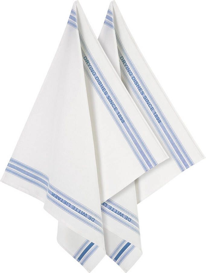 De Witte Lietaer DISH keukenhanddoek hotelkwaliteit halflinnen Off White en blauw set van 2