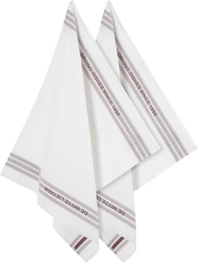 De Witte Lietaer DISH keukenhanddoek halflinnen hotelkwaliteit Off-White en Champignon set van 2