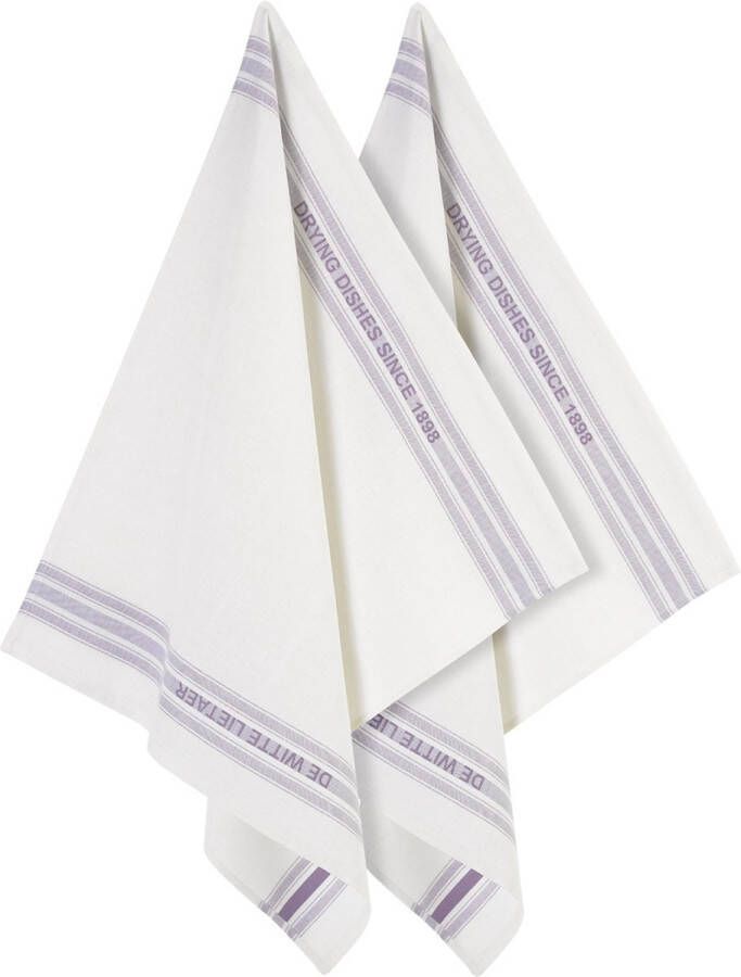 De Witte Lietaer DISH keukenhanddoek halflinnen hotelkwaliteit Off-White en lavendel set van 2