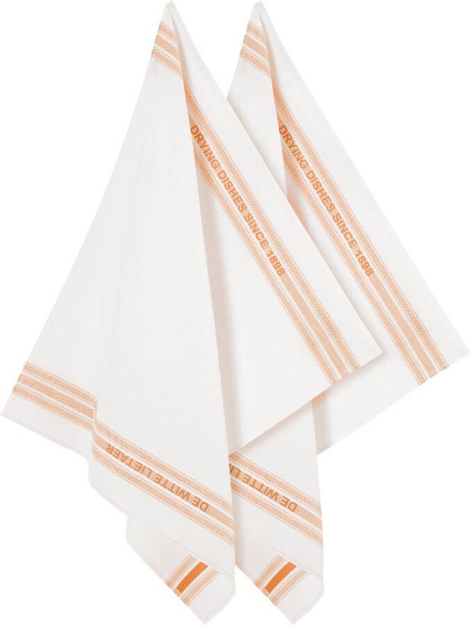 De Witte Lietaer DISH keukenhanddoek halflinnen hotelkwaliteit Wit en Oranje set van 2