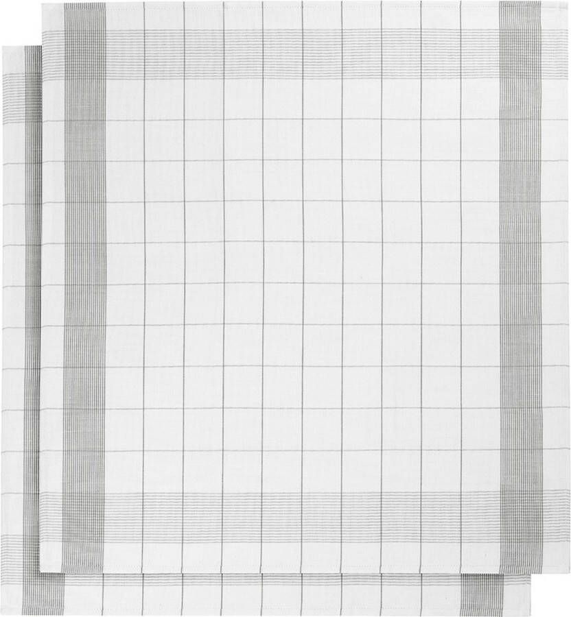 De Witte Lietaer Mixte keukenhanddoek Theedoek 68x68 cm Set van 2 White-Grey
