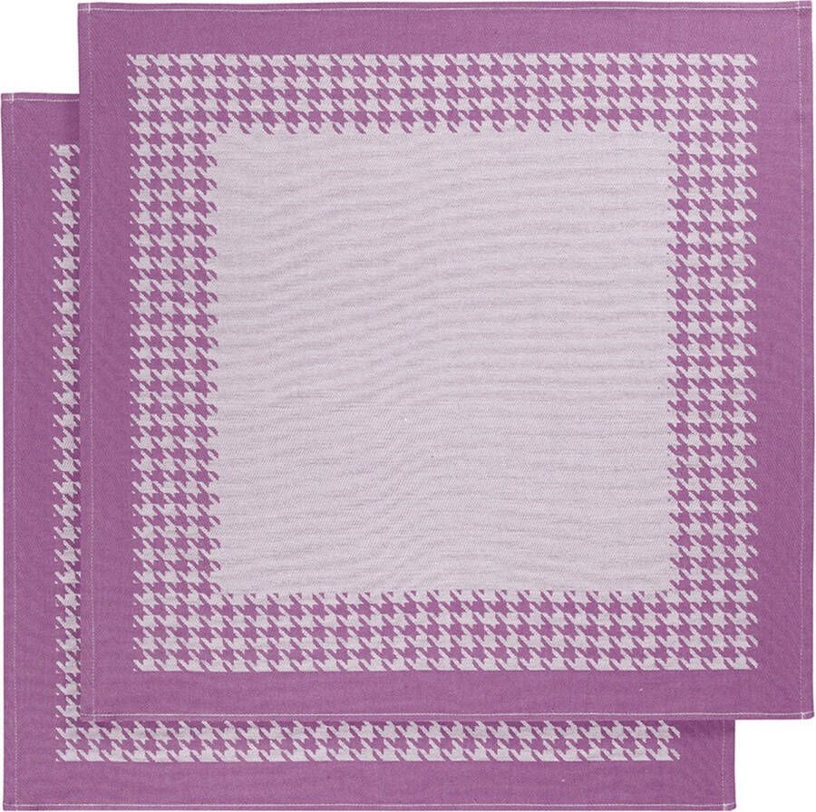 De Witte Lietaer Theedoek Pied de Poule Fuchsia 2 stuks 65 x 65 cm Katoen