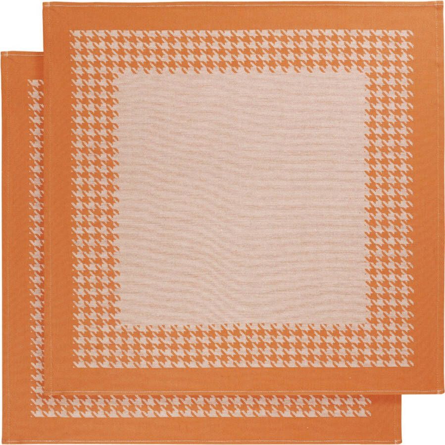 De Witte Lietaer Theedoek Pied de Poule Oranje 2 stuks 65 x 65 cm Katoen