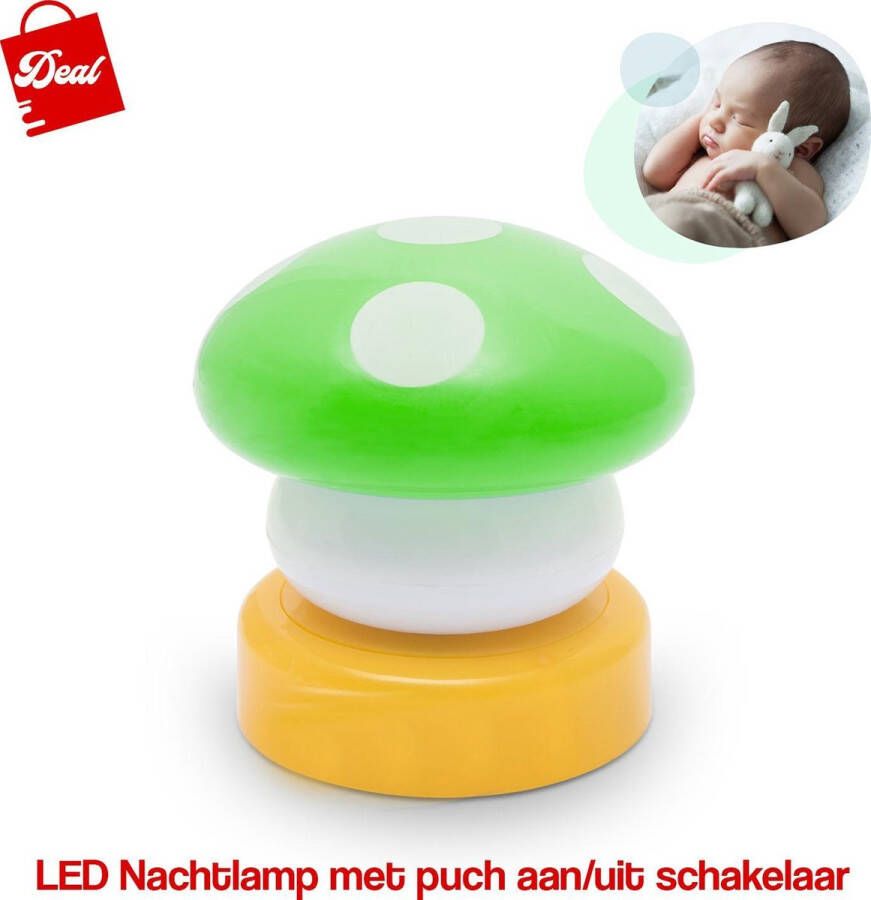 Deal LED Nachtlamp Met Push Aan & Uit Schakelaar Groen Paddenstoeltje