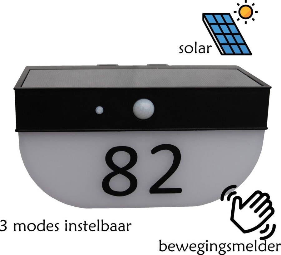 Dean's Solar Huisnummer verlichting bewegingsmelder 3 modes instelbaar Li-ion LED 300lm incl. huisnummers 3000K warm wit