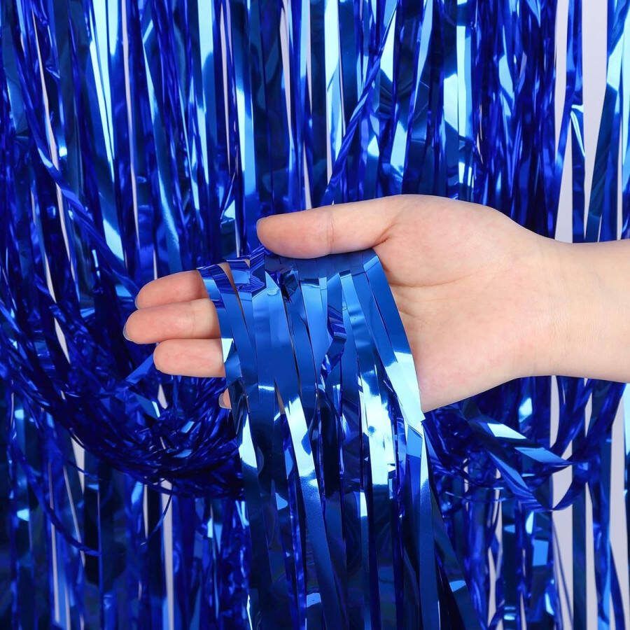 Decarro Deurgordijn Glittergordijn Blauw Verjaardag Versiering Glitter Gordijn 200*100 Cm 2 Stuks