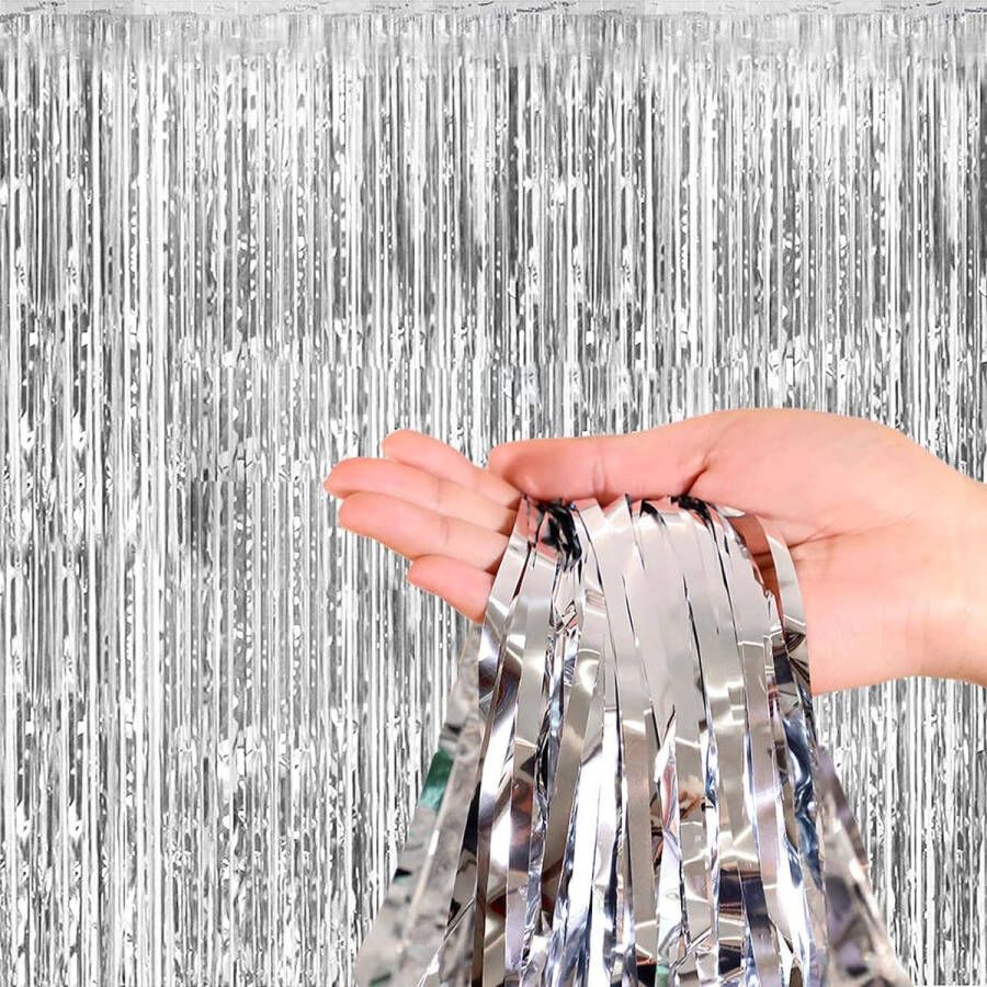 Decarro Deurgordijn Glittergordijn Zilver Verjaardag Versiering Glitter Gordijn 200*100 Cm