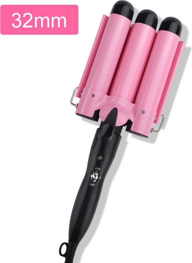 Deciniee Wafeltang XL- Golvenkrultang Keramische Krultang 2 Temperatuurstanden 32mm grotere krullen Roze