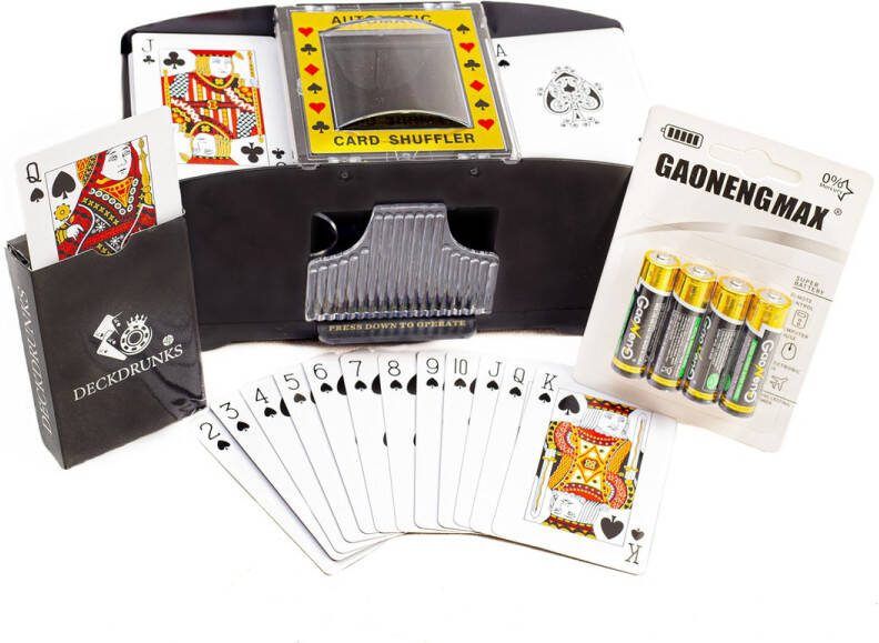 DECKDRUNKS kaartenschudmachine volledige set inclusief 2 pakjes speelkaarten en 4 batterijen- kaartschudmachines- kaartschudder- schudmachine- kaartschudder automatisch- kaartenschudmachines