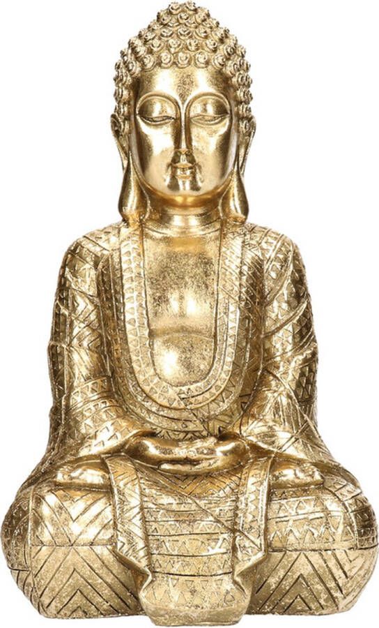 Deco by Boltze Home Deco Boeddha beeld in lotushouding goud 30 cm Beeldjes voor geluk en bescherming
