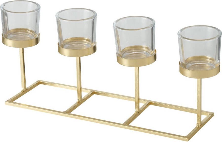 Deco by Boltze Metalen design kaarsenhouder champagne goud 33 x 11 x 16 cm Stompkaarsen waxinelichtjes houder voor 4 kaarsen