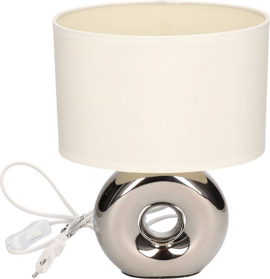 Deco by Boltze Zilveren tafellamp bureaulamp van porselein met zilvergrijze lampenkap Schemerlamp 26 cm E14 Schemerlampen bureaulampen