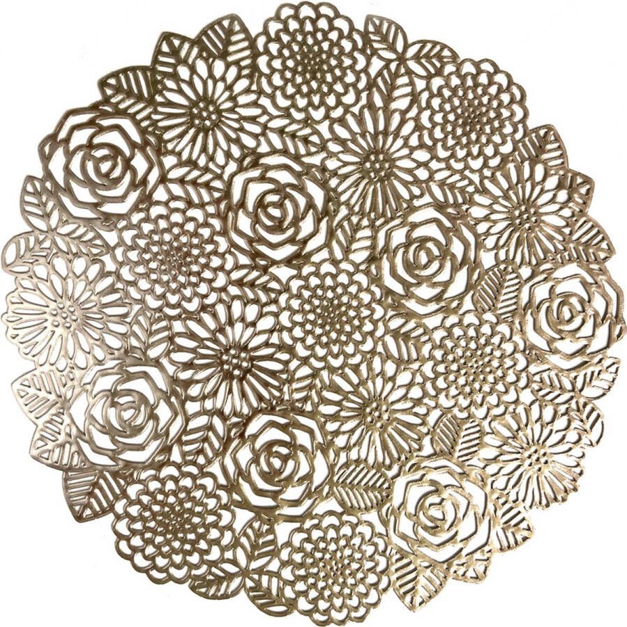 Deco & Design 4x Gouden Placemats Rond Rosas Gold Goud Decoratie 38cm rond