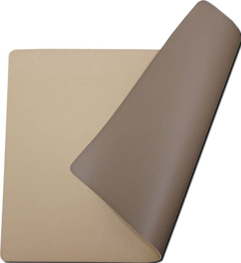 Deco & Design Placemats lederlook Set van 4 Dubbelzijdig Beige & Zand 30x43cm Afwasbaar Kunstleer Leer Leder Kunststof