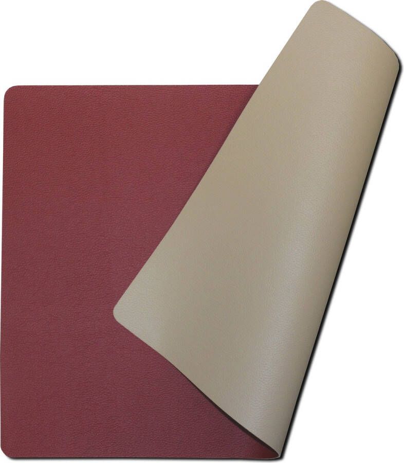 Deco & Design Placemats lederlook Set van 4 Dubbelzijdig Bordeaux & Beige 30x43cm Afwasbaar Kunstleer Leer Leder Kunststof