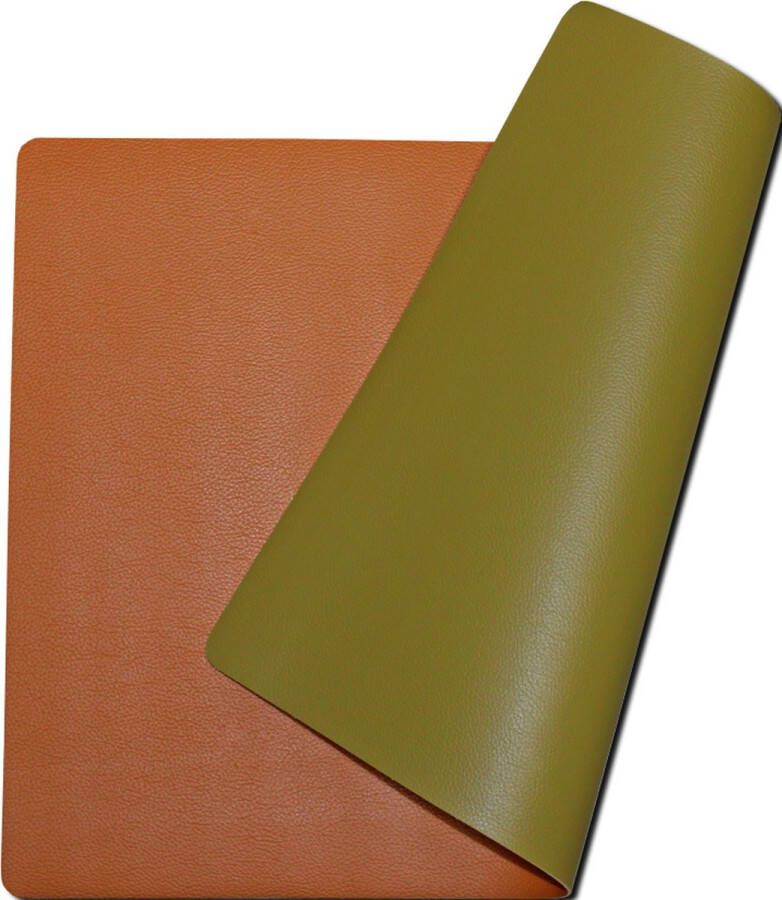 Deco & Design Placemats lederlook Set van 4 Dubbelzijdig Oranje & Pistache 30x43cm Afwasbaar Kunstleer Leer Leder Kunststof