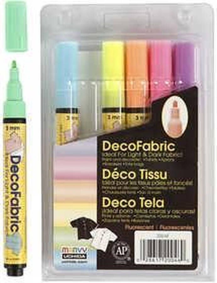 Deco textielstift lijndikte: 3 mm neon kleuren 6stuks