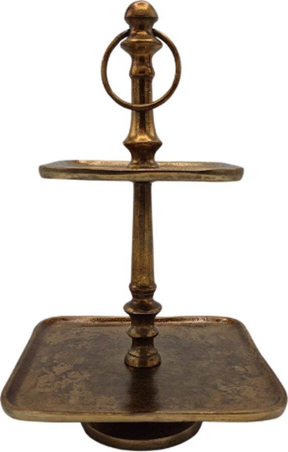 Deco4yourhome Etagère 2 Laags Metaal Vierkant Antiek Goud Gold Vegas