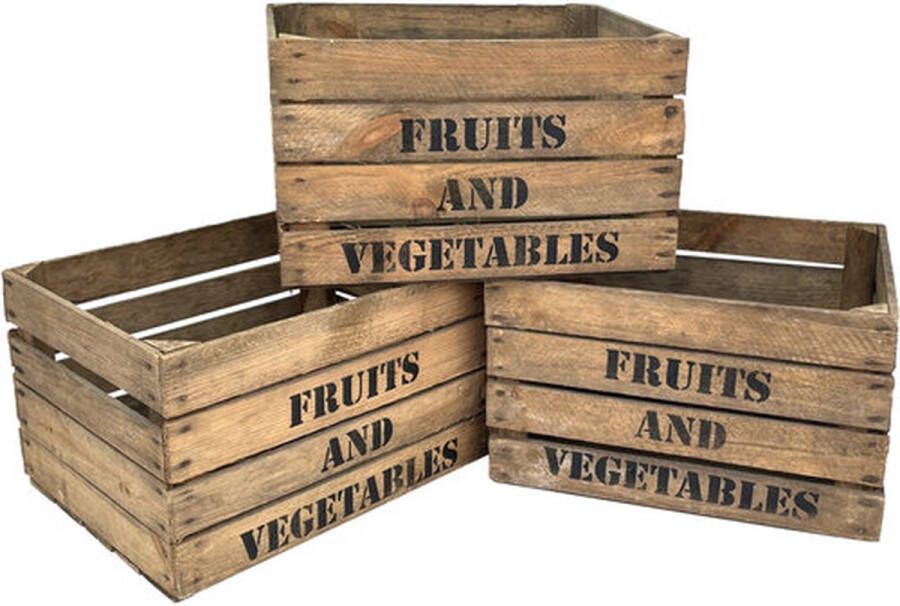 DecoLis.NL Fruitkist Fruits and Vegetables set van drie kisten (gebruikt) DecoLis