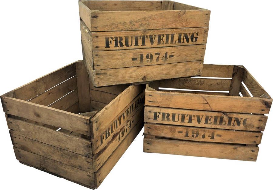 DecoLis.NL Fruitkist Fruitveiling 1974 (set van 3 kisten) DecoLis