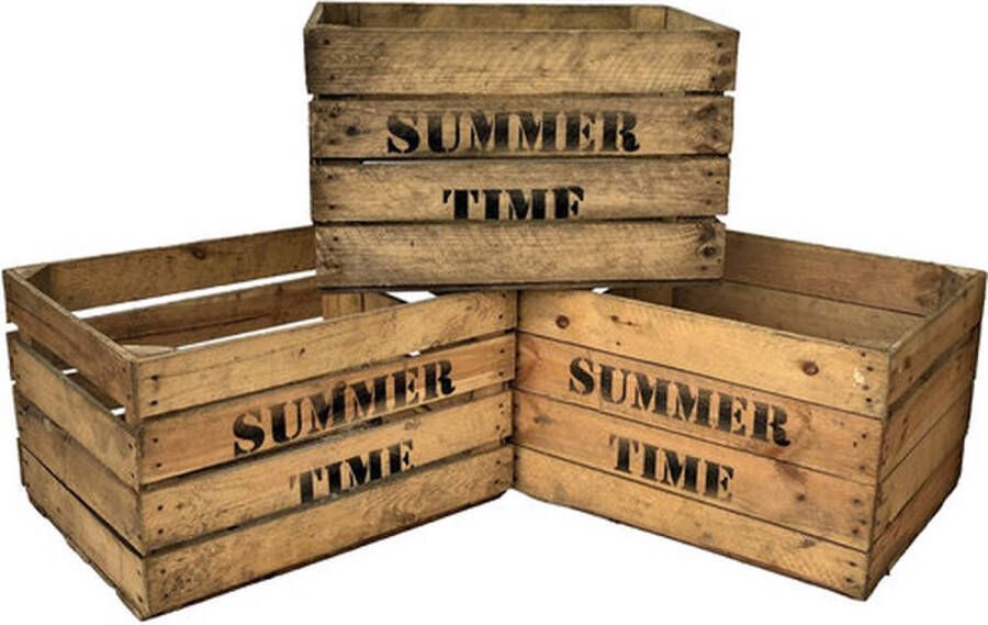 DecoLis.NL Fruitkist gebruikt met opdruk Summer Time Set van drie houten kratten