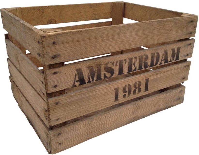 DecoLis.NL Houten krat Fruitkist Amsterdam 1981 (set van 3 kisten) gebruikte kisten