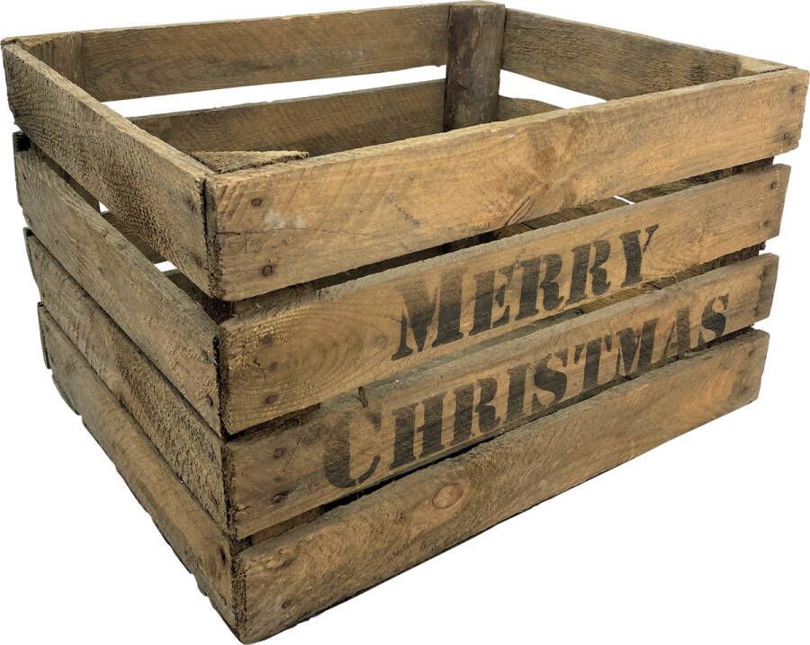 DecoLis.NL Houten krat Fruitkist Merry Christmas Vintage set van drie