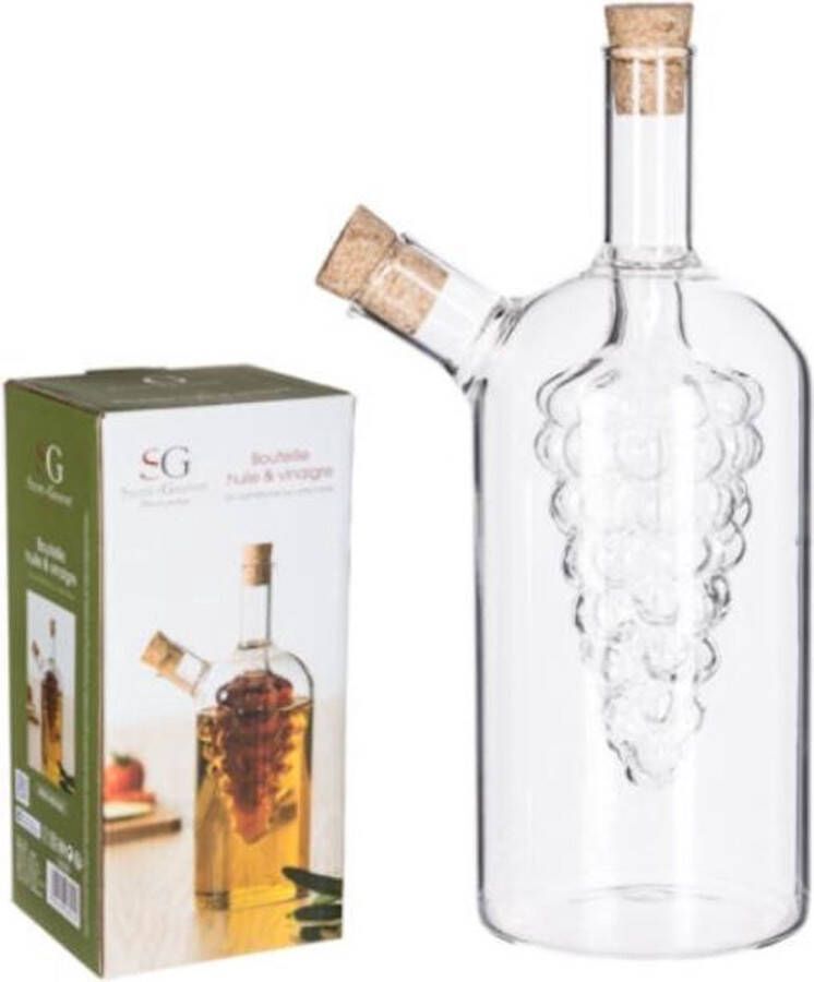 Merkloos Sans marque Decopatent 2in1 Olie en Azijnstel glas Druif vorm met kurken Glazen Azijnfles & Oliefles in 1 Oil & Vinegar 10 x 10 x 18