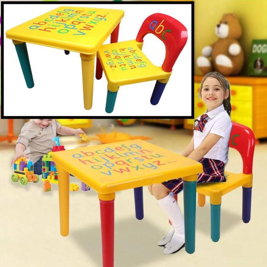 Merkloos Sans marque Decopatent ABC Alfabet Kindertafel met Stoel Speeltafel Kindertafel en stoeltjes 1x Tafel en 1x Stoel voor kinderen