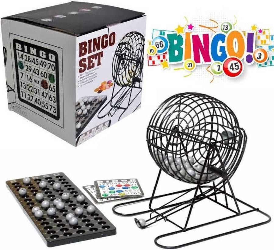 Merkloos Sans marque Bingo Spel Bingomolen Bingoballen Bingo kaarten Fiches Spelbord Bingo molen Metaal Lotto Kinderspel