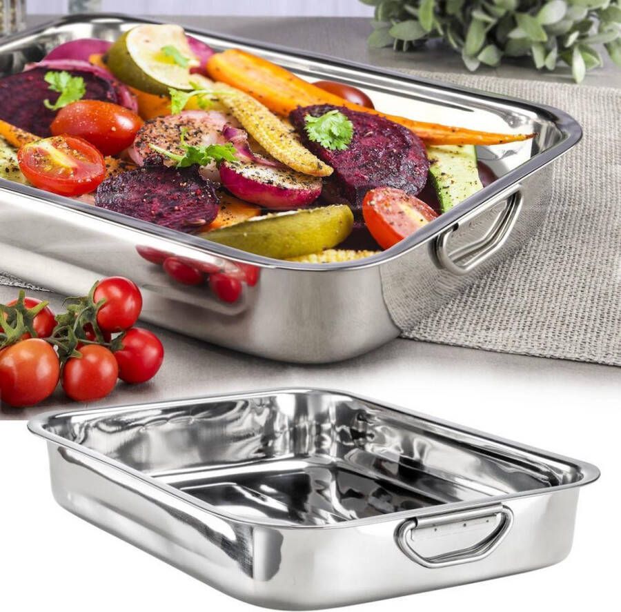 Merkloos Sans marque Decopatent Braadslede Inhoud: 4.2 Liter Edelstaal Ovenschaal Braadpan Braadslee Voor Ovengerechten Afm 37 x 28 x 8 Cm Zilver