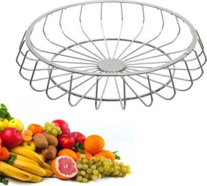 Merkloos Sans marque Decopatent Design Fruitschaal Rond Schaal voor fruit Ronde Design Fruitmand Metaal Afm: 33 x 33 x 7 Cm Zilver