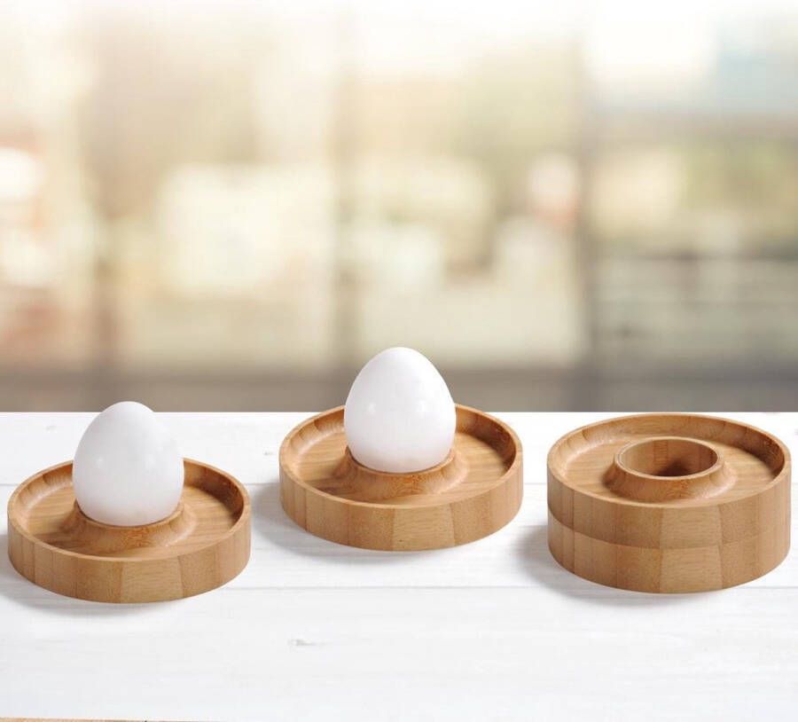 Merkloos Sans marque FSC Bamboe houten Eierdopjes set van 4 Stuks Met praktische rand voor neerleggen van de eierschaal Eierdoppen Set 4-Delig