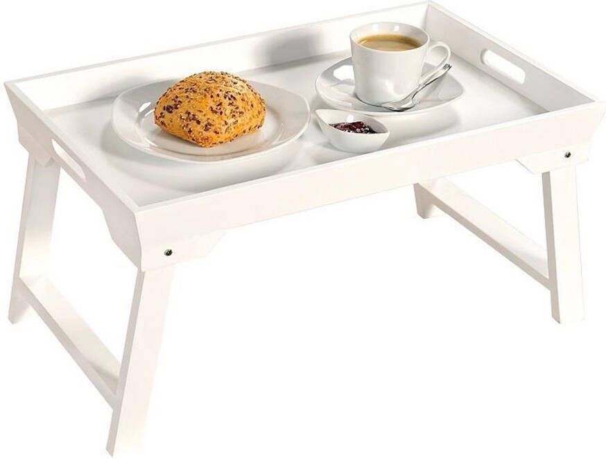 Decopatent FSC® MDF inklapbare bedtafel met dienblad Houten Bed tafel Witte tafel Bedienblad Ontbijt dienblad 52 x 32 x 27Cm Wit