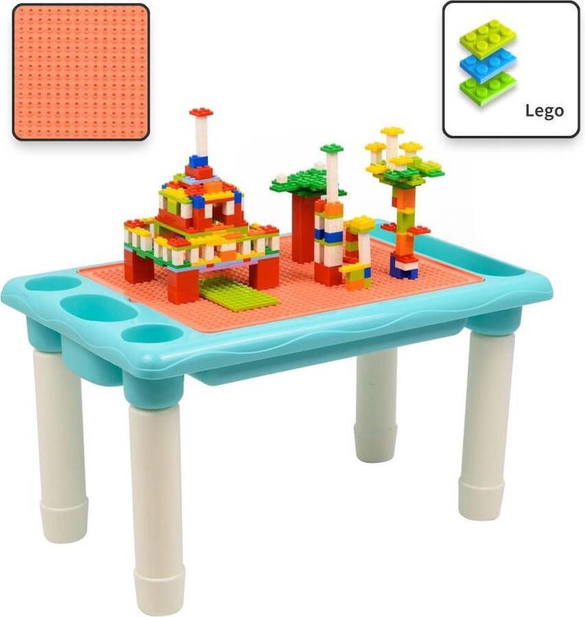 Merkloos Sans marque Decopatent Kindertafel Bouwtafel Speeltafel met bouwplaat (Voor Lego blokken) en vlakke kant 4 Vakken Met 316 Bouwstenen