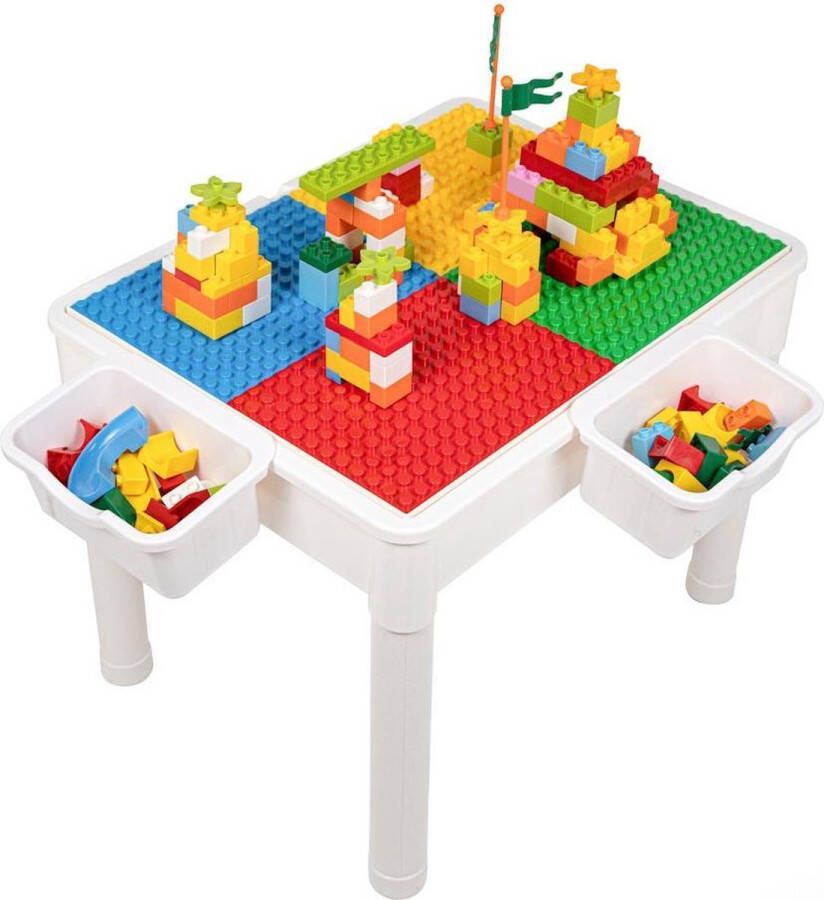 Merkloos Sans marque Decopatent Kindertafel met 2 Stoeltjes Speeltafel met bouwplaat en vlakke kant 2 Bakjes Geschikt voor Duplo Bouwstenen