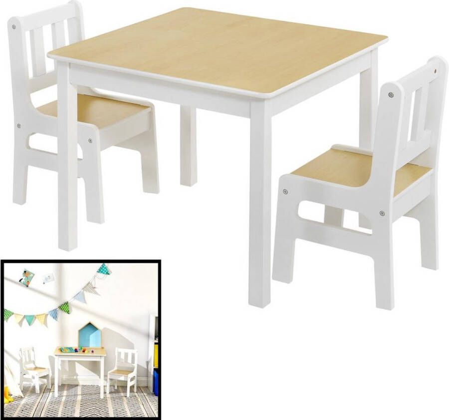 Merkloos Sans marque Decopatent Kindertafel met stoeltjes van hout 1 tafel en 2 stoelen voor kinderen Kleurtafel Speeltafel Zitgroep Set