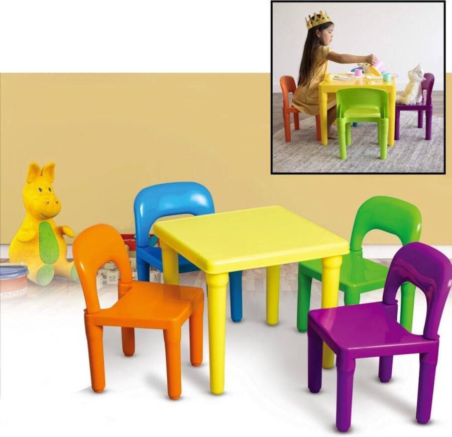Merkloos Sans marque Decopatent Kindertafel met stoeltjes van kunststof 1 tafel en 4 stoelen voor kinderen Kleurtafel Speeltafel Zitgroep set