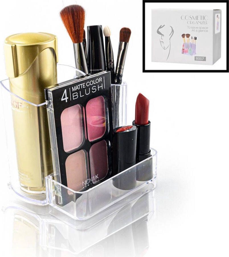 Merkloos Sans marque Decopatent Make up Organizer 3 Vakken Makeup Organizer Transparant Cosmetica Opbergdoos Lippenstift Nagellak Brushes Kwast