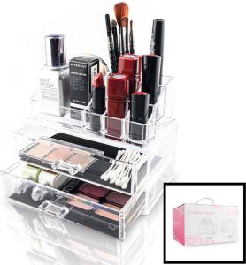 Merkloos Sans marque Decopatent Make up Organizer met 9 Vakken & 2 Lades Makeup Organizer Transparant Sieraden Make-up Cosmetica Opbergdoos