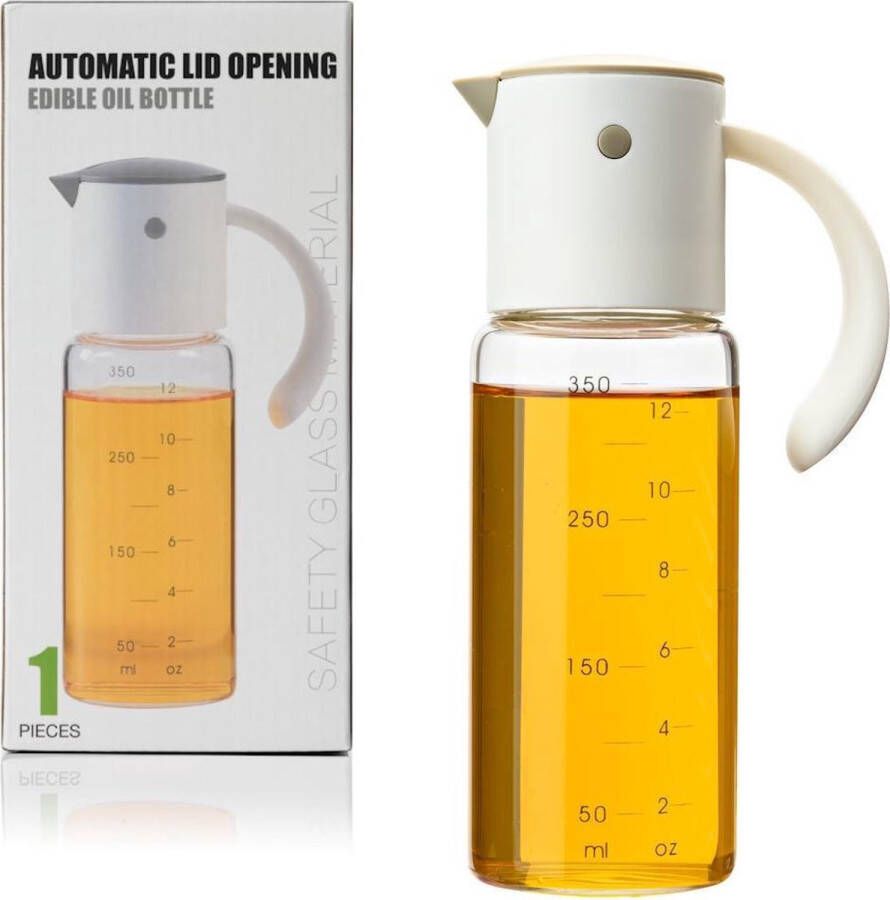 Merkloos Sans marque Decopatent Oliefles met Automatische schenktuit Oliekan Glas Olie dispenser fles voor olijfolie Navulbaar 350 ML Grijs