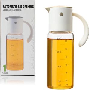 Merkloos Sans marque Decopatent Oliefles met Automatische schenktuit Oliekan Glas Olie dispenser fles voor olijfolie Navulbaar 500 ML Zwart