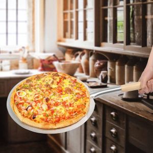Merkloos Sans marque Decopatent Pizzaschep Ronde pizzaschep met lang houten Handvat (80cm) Pizzaspatel Hout Rvs metaal ROND