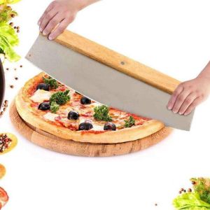 Merkloos Sans marque Decopatent PRO Pizzasnijder RVS met houten handvat Pizza Mes Pizza snijder Deegsnijder Pizza verdeler wiegemes Pizzames