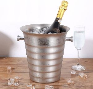 Merkloos Sans marque Decopatent RVS ijsemmer Champagne ijs emmer met handvat Champagnekoeler Drankemmer Wijnkoeler 26x22x22.5 Cm Zilver