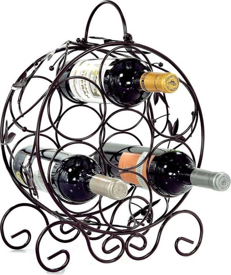 Merkloos Sans marque Decopatent Staand Rond Wijnrek met Wijn Bladeren Flessenrek voor 7 wijnflessen Wijnrekken wijn flessen Wijnrekje Metaal