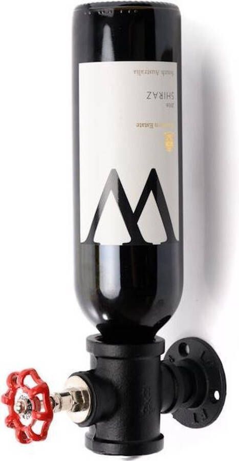 Merkloos Sans marque Decopatent Wand Wijnrek Metaal Voor 1 Wijnfles en Fictieve Draai knop Flessenrek Muur Wijnflesrek Wijnrekje Zwart
