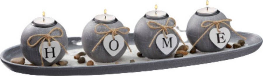 Merkloos Sans marque Decopatent Waxinehouders met 4 waxinelichten Theelichthouder met 4 kaarsen HOME MDF Candle Holder Set 51 x 9 x 17.5 Cm.