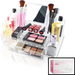 Merkloos Sans marque Decopatent XL Make up Organizer met 13 Vakken & Spiegel & 1 Lade- Makeup Organizer Transparant Sieraden Cosmetica Opbergdoos